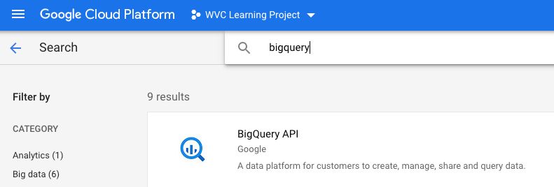 GCP Search BigQuery API