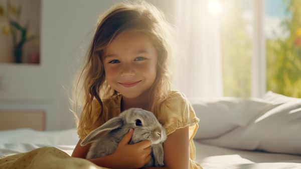 midjourney young girl holding bunny rabbit