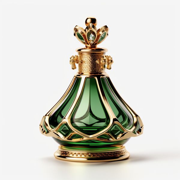 midjourney green and gold perfume bottle