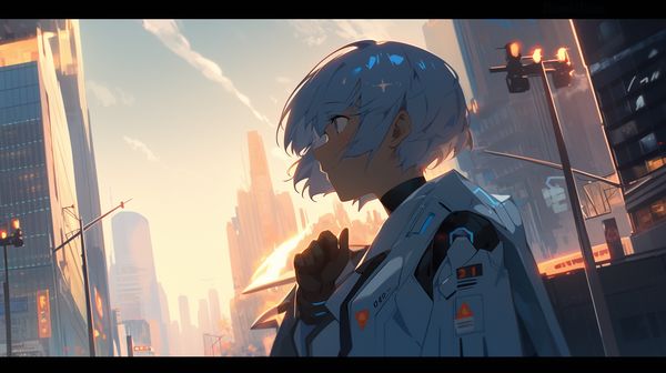 midjourney rei ayanami from evangelion in a futuristic city niji 5 style scenic