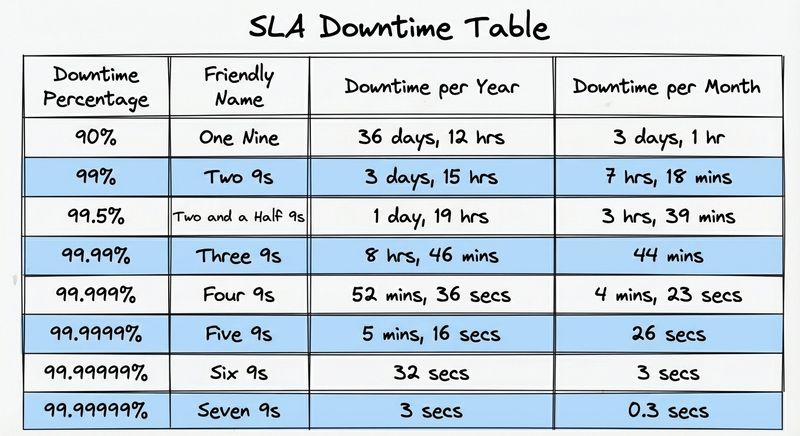 SLA Downtime Table Four Nines